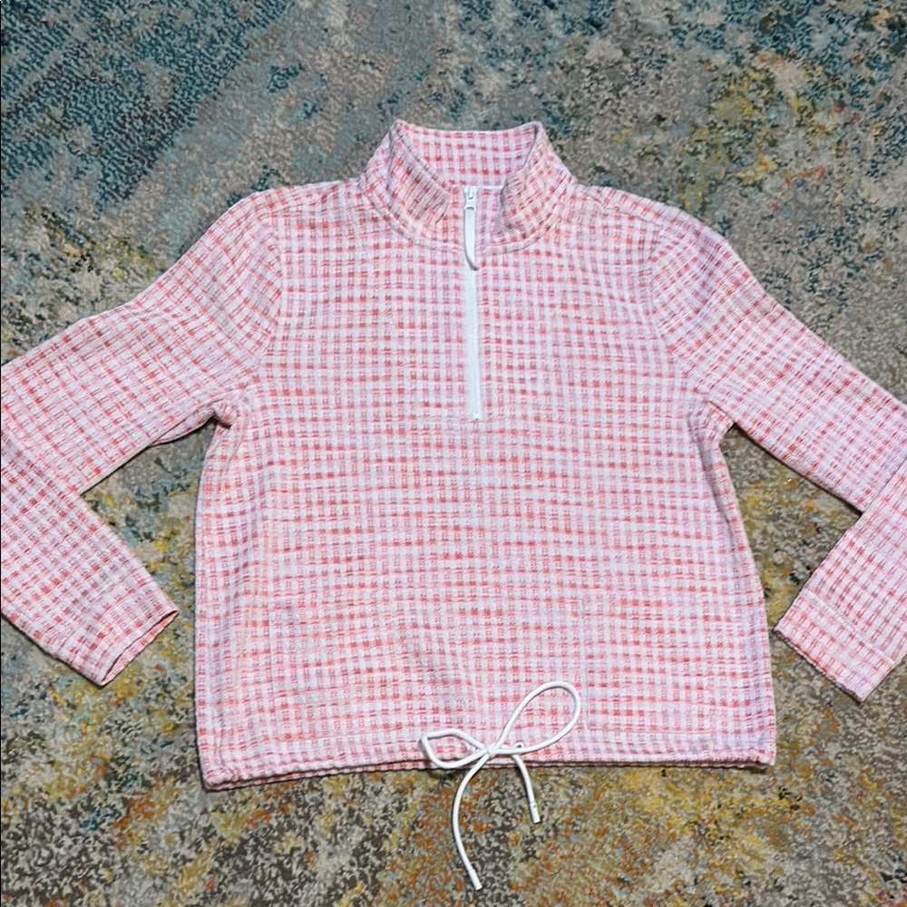 Pink and White Talbots Quarter-Zip Pullover